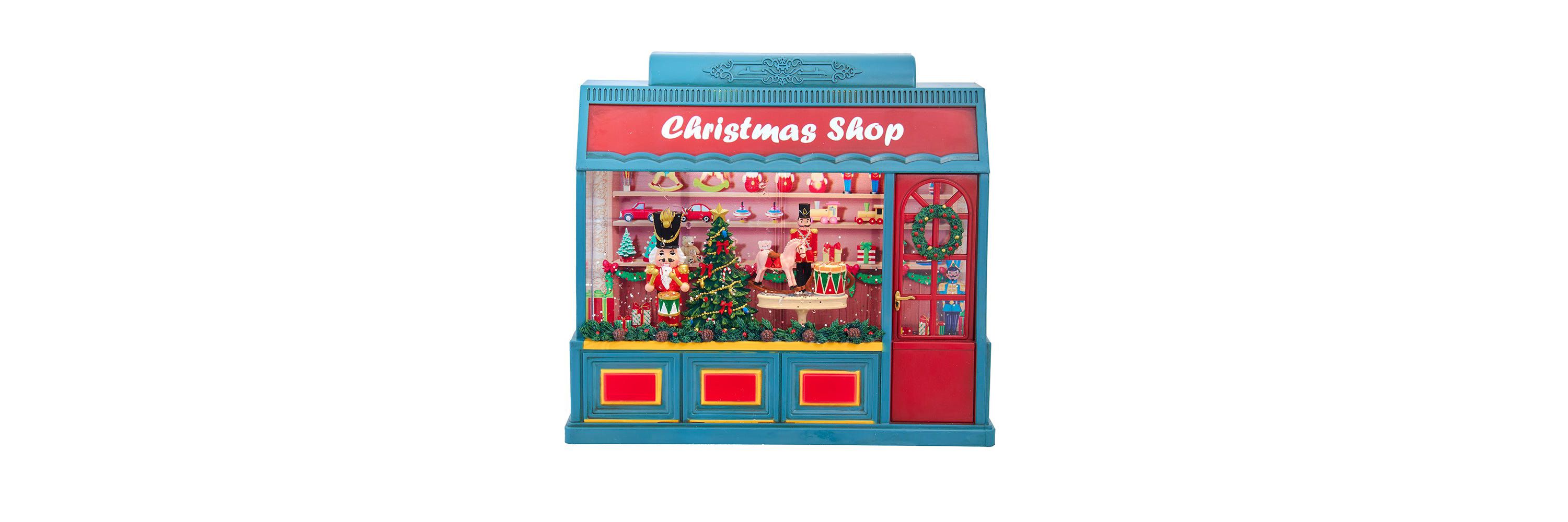 enchanting 8.375-Inch Battery Operated USB LED Lighted Christmas Shop With Spinning Glitter Water