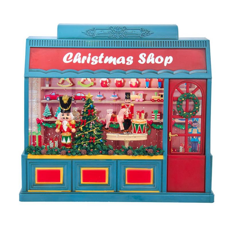 enchanting 8.375-Inch Battery Operated USB LED Lighted Christmas Shop With Spinning Glitter Water