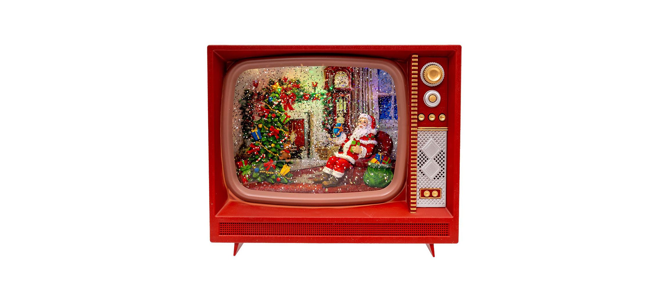 8.325-Inch Battery Operated USB LED Musical TV with Spinning Glitter Water Table Piece