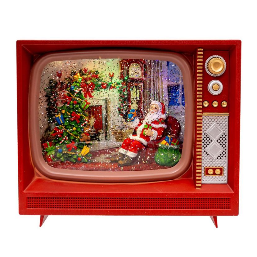 8.325-Inch Battery Operated USB LED Musical TV with Spinning Glitter Water Table Piece