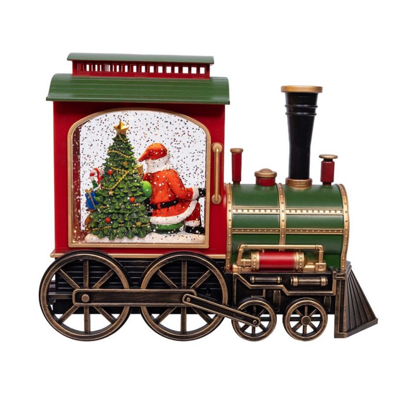 7.625-Inch Battery Operated LED Lighted Santa Train With Spinning Glitter Water