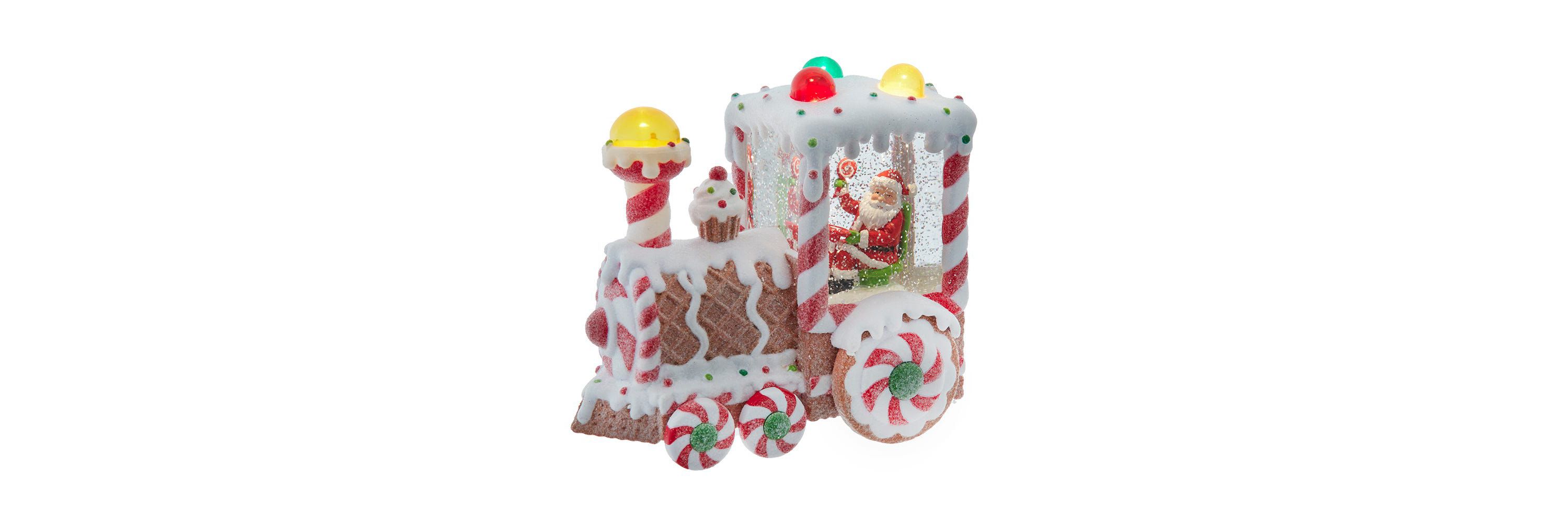 7.5-Inch Battery Operated USB LED Lighted Santa Train Lantern with Spinning Glitter Water.