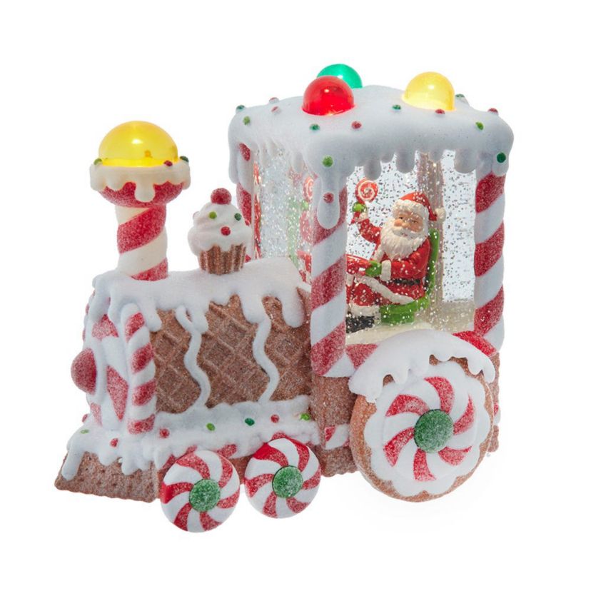 7.5-Inch Battery Operated USB LED Lighted Santa Train Lantern with Spinning Glitter Water.