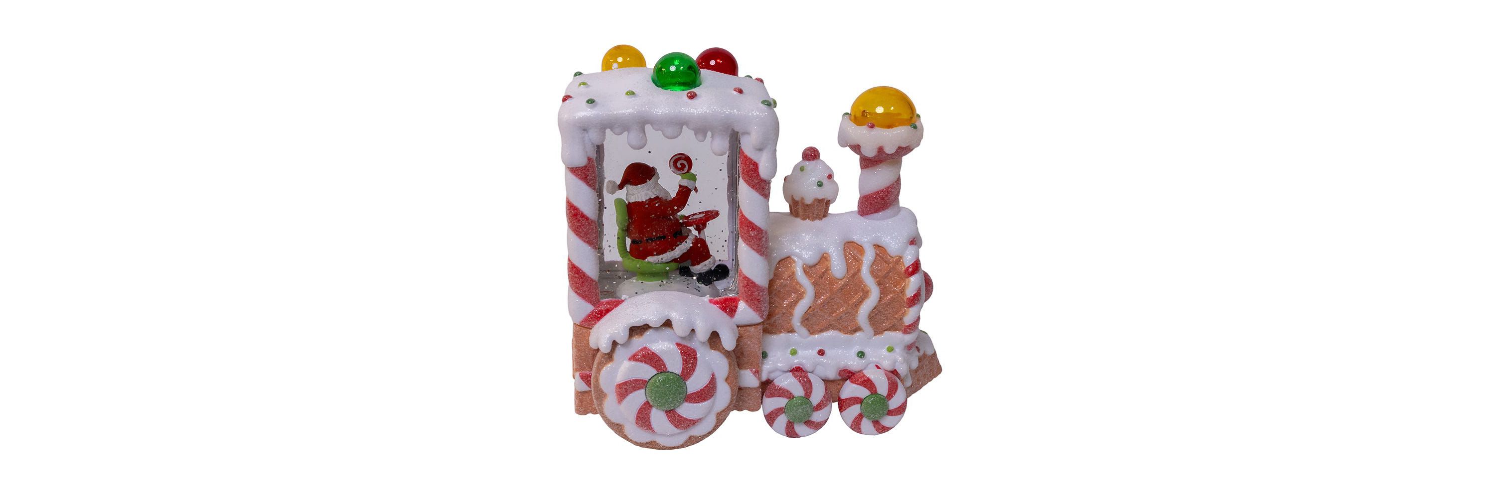 7.5-Inch Battery Operated USB LED Lighted Santa Train Lantern with Spinning Glitter Water.