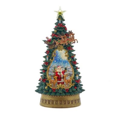 Kurt S. Adler 13.4-Inch Battery Operated USB LED Lighted Santa and Deer Tree Topper with Spinning Glitter Water, Green