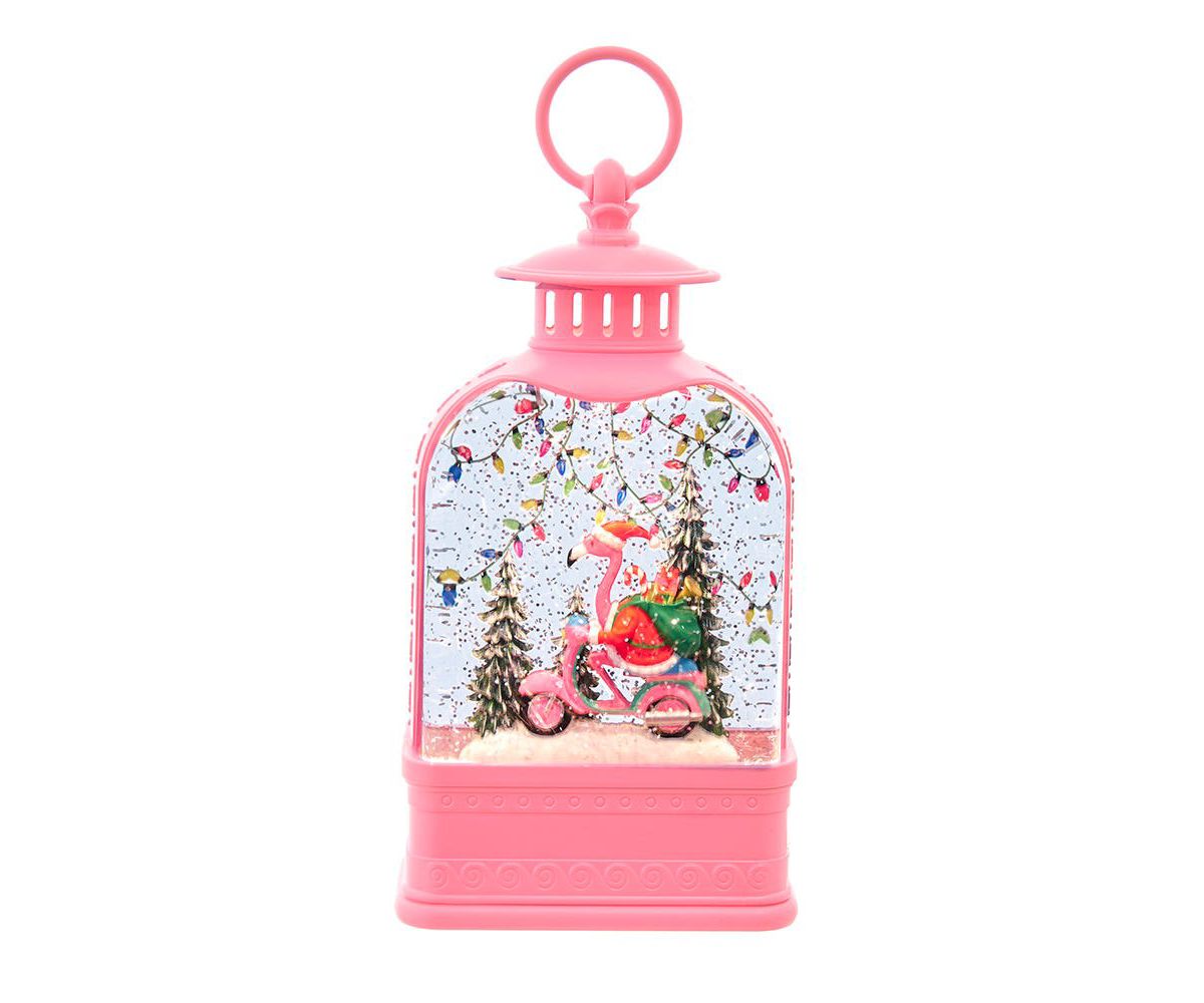 9.75-Inch Battery Operated USB LED Lighted Flamingo Riding Motorcycle Water Lantern