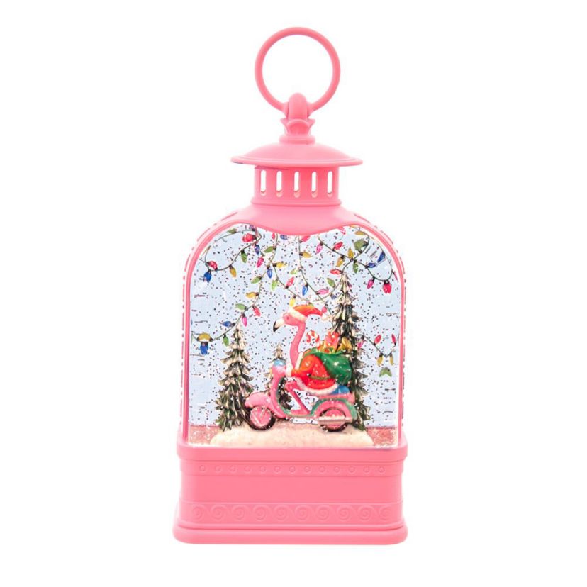 9.75-Inch Battery Operated USB LED Lighted Flamingo Riding Motorcycle Water Lantern