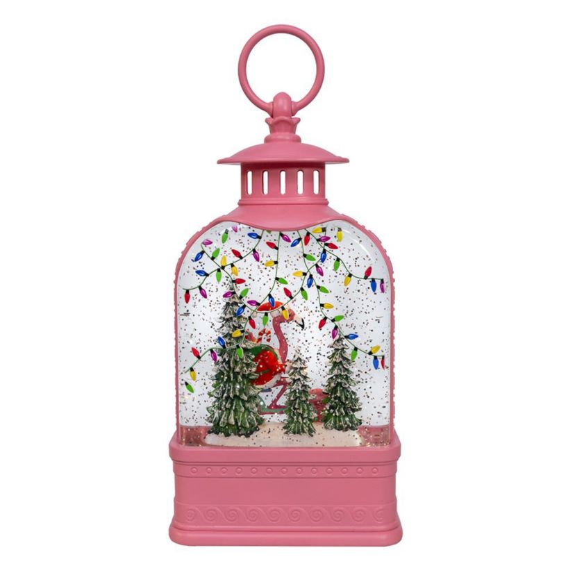 9.75-Inch Battery Operated USB LED Lighted Flamingo Riding Motorcycle Water Lantern