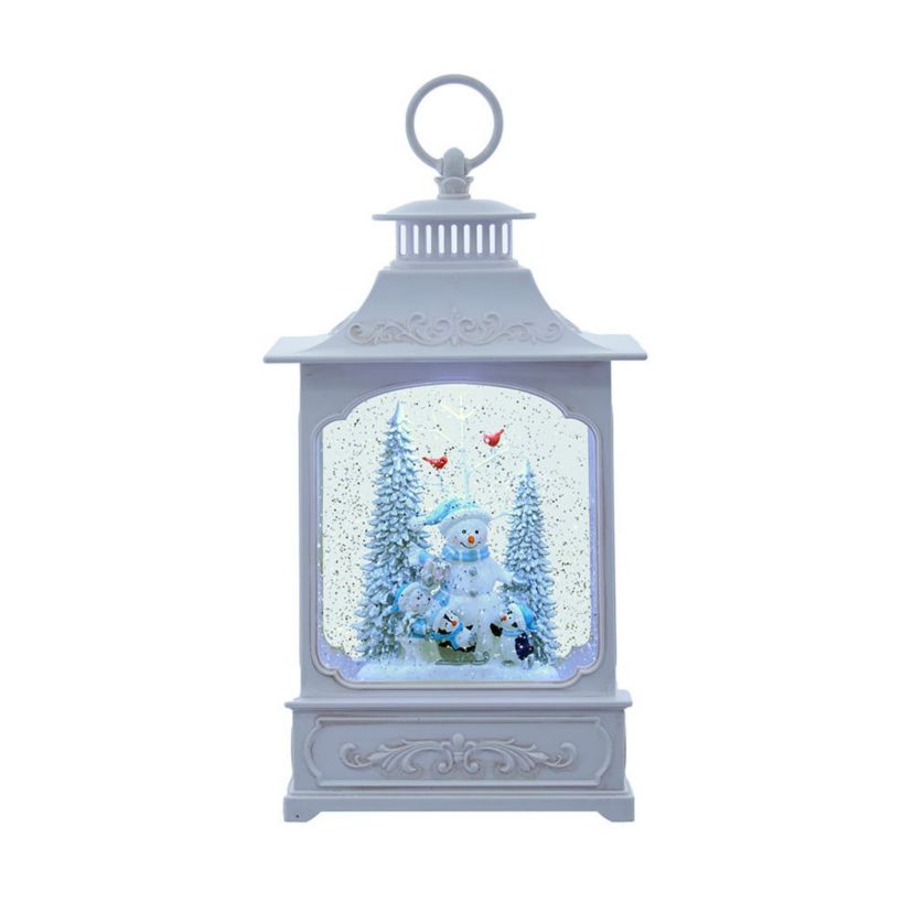 12.75-Inch Battery Operated USB LED Lighted Snowmen and Penguins Water Lantern
