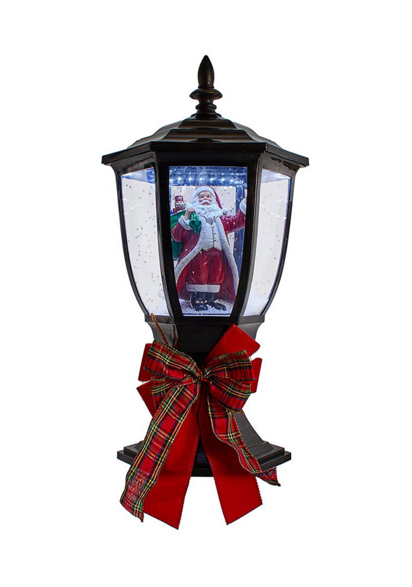 21-Inch Illuminated Santa Lamp Post With Snow Accent