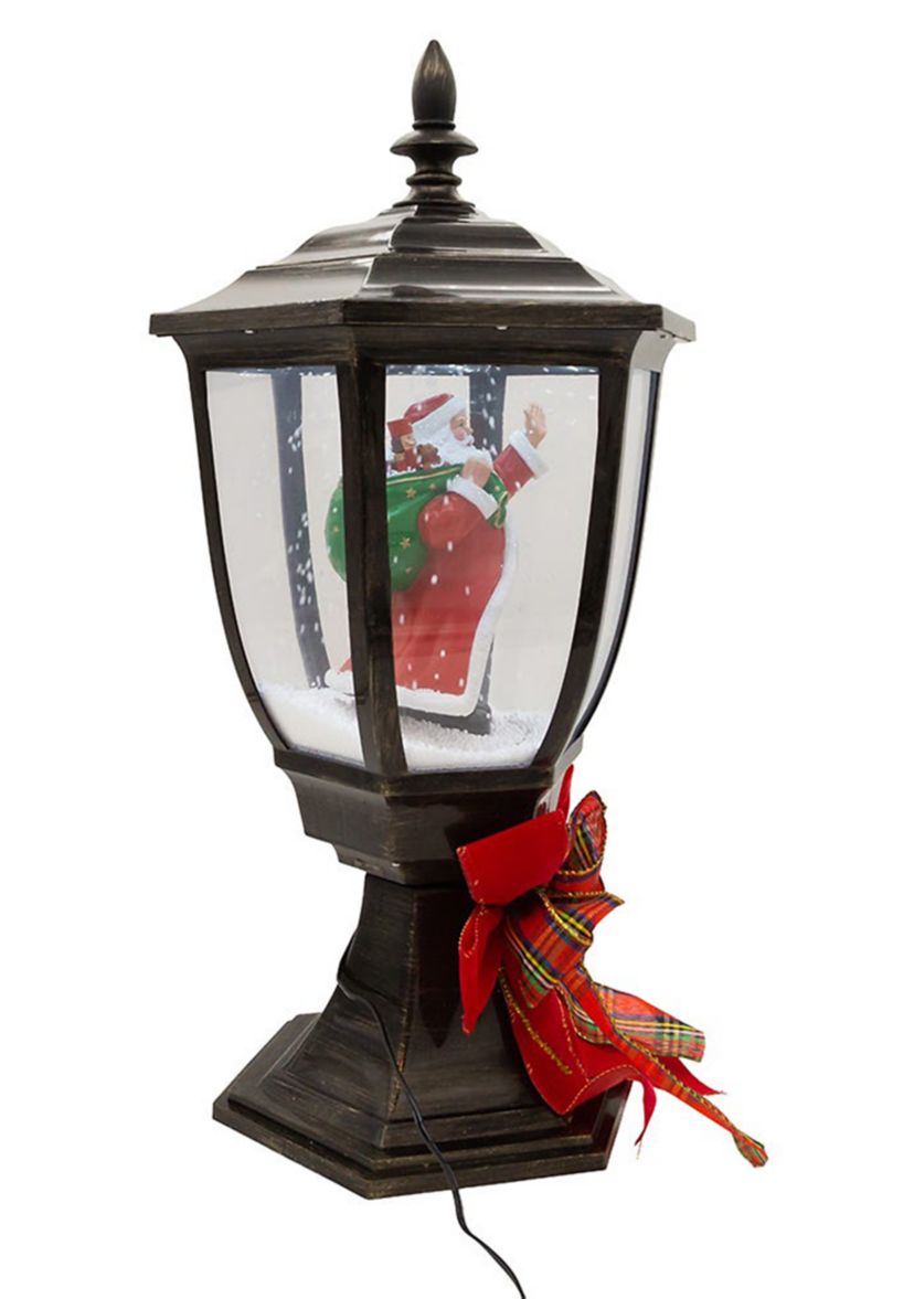 21-Inch Illuminated Santa Lamp Post With Snow Accent