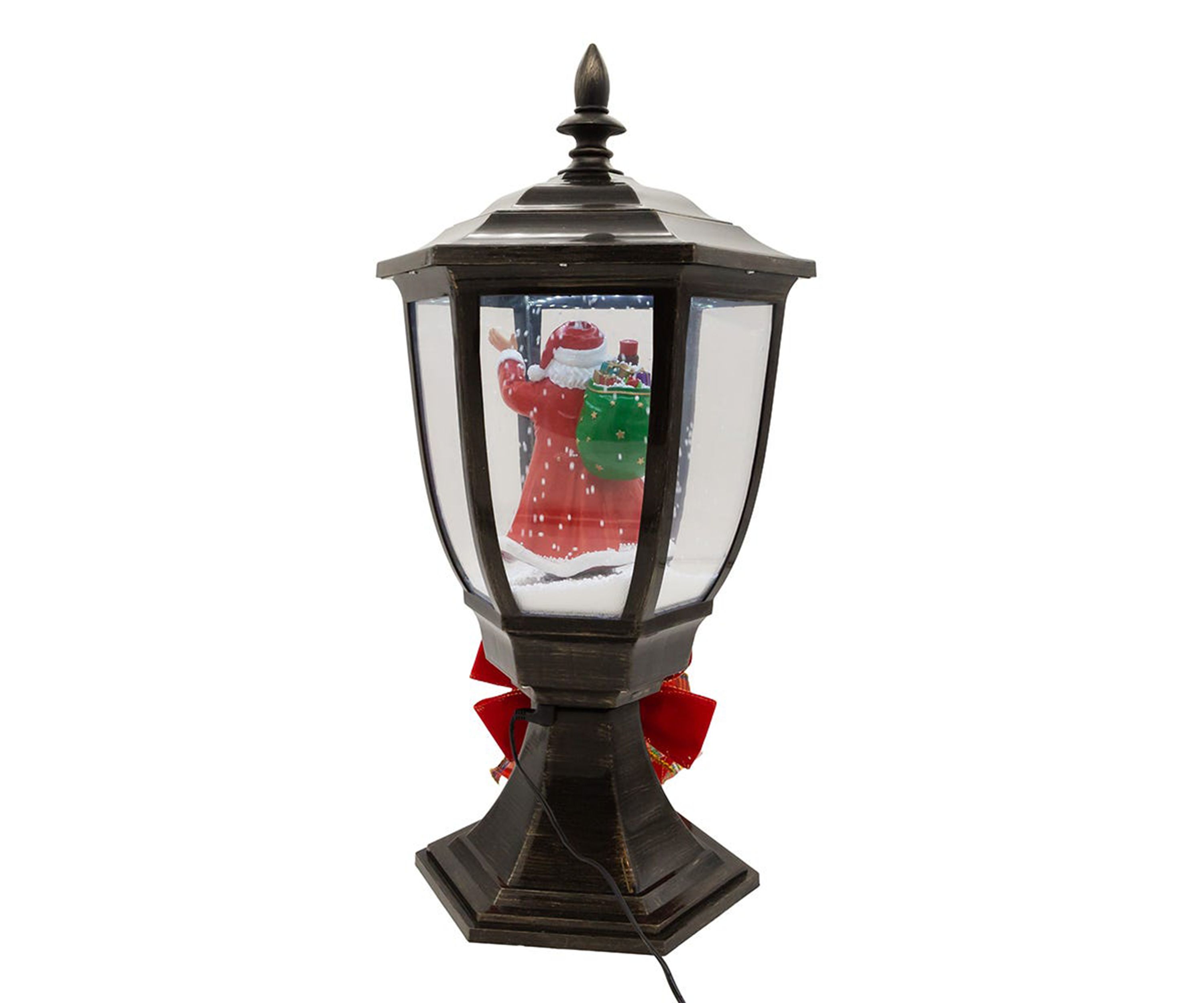 21-Inch Illuminated Santa Lamp Post With Snow Accent