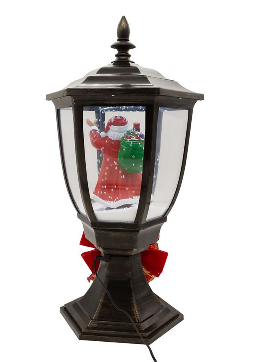 21-Inch Illuminated Santa Lamp Post With Snow Accent