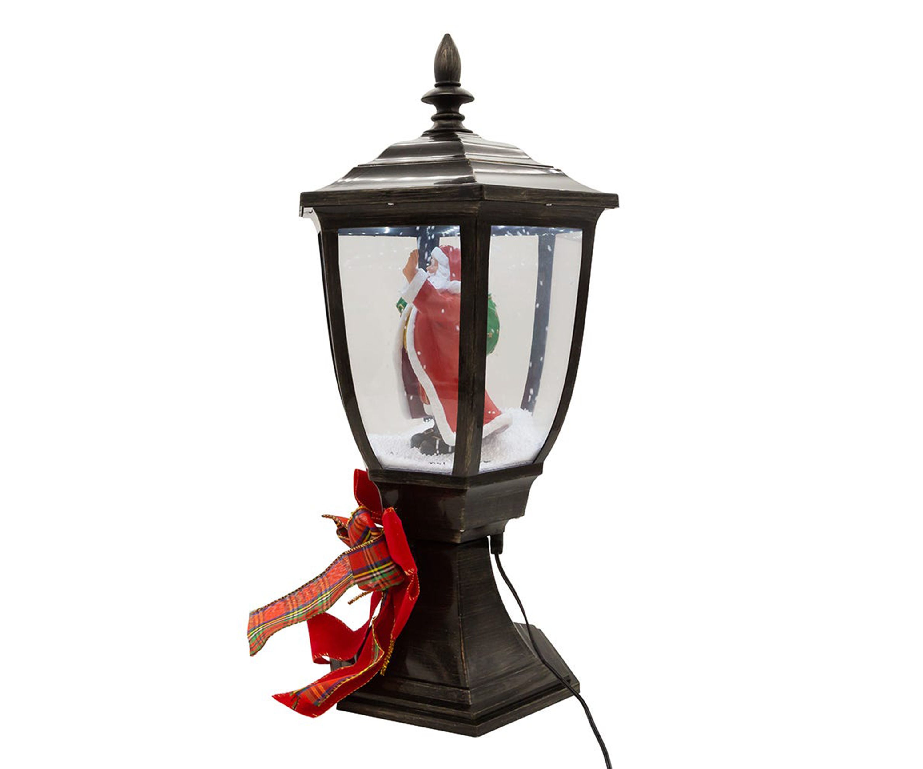 21-Inch Illuminated Santa Lamp Post With Snow Accent