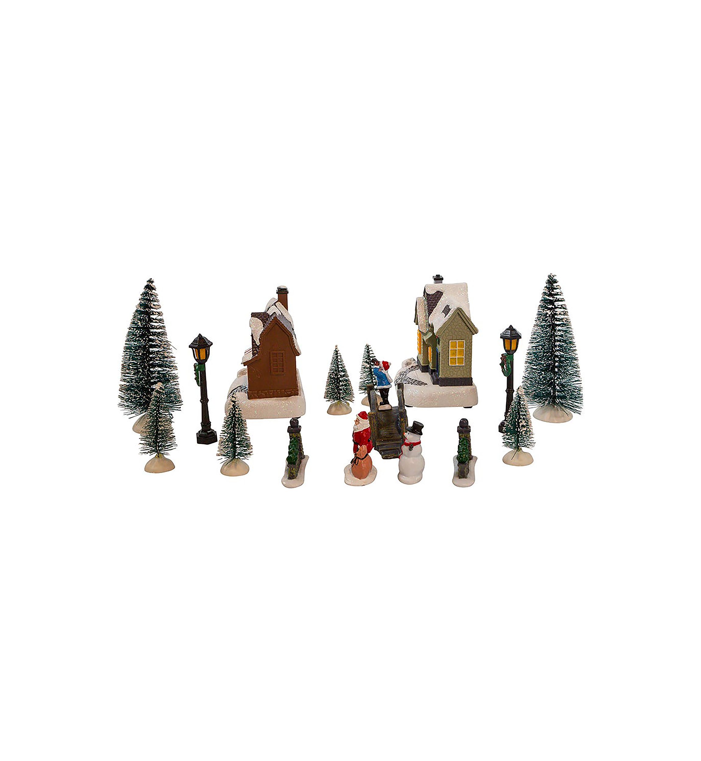 5-Inch Battery Operated Lit Christmas Village 17 Piece Set