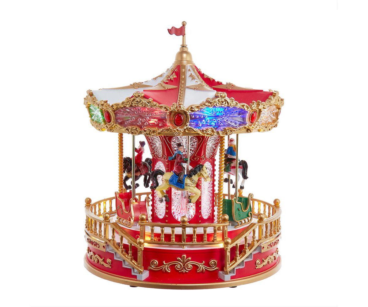 Kurt Adler 11.1-Inch Battery Operated Multicolor LED Lighted Musical Santa Carousel With Motion Table Piece