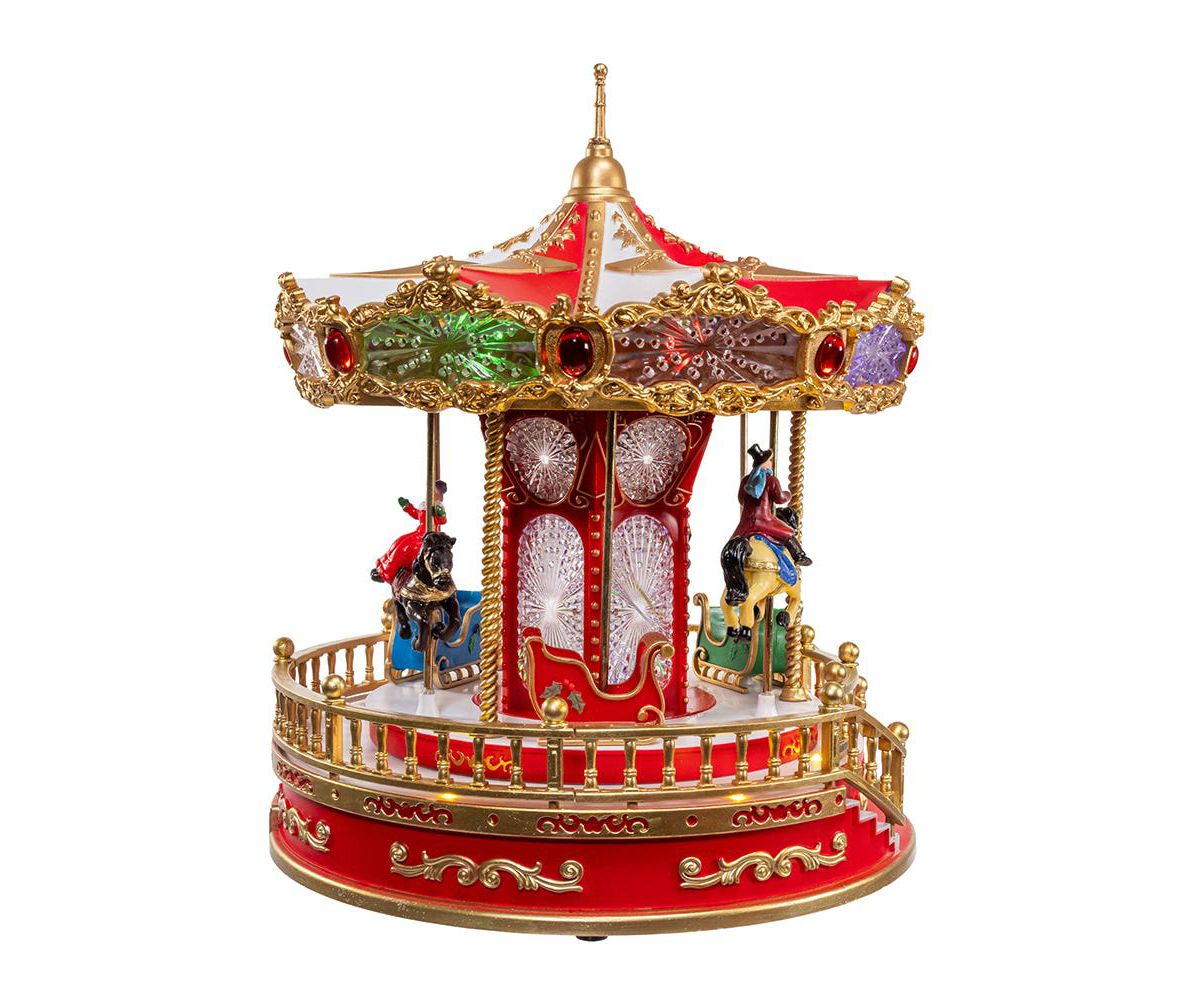 Kurt Adler 11.1-Inch Battery Operated Multicolor LED Lighted Musical Santa Carousel With Motion Table Piece