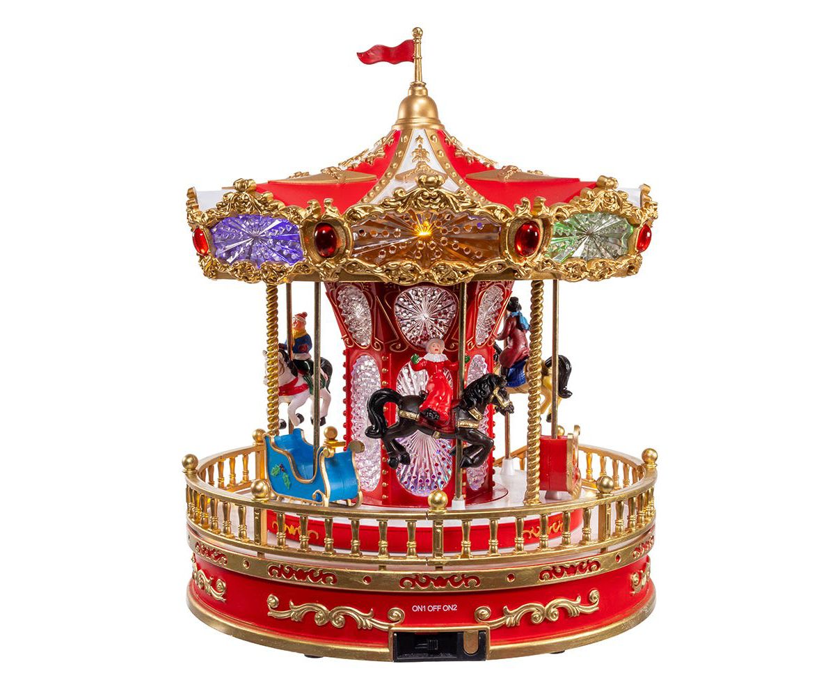 Kurt Adler 11.1-Inch Battery Operated Multicolor LED Lighted Musical Santa Carousel With Motion Table Piece