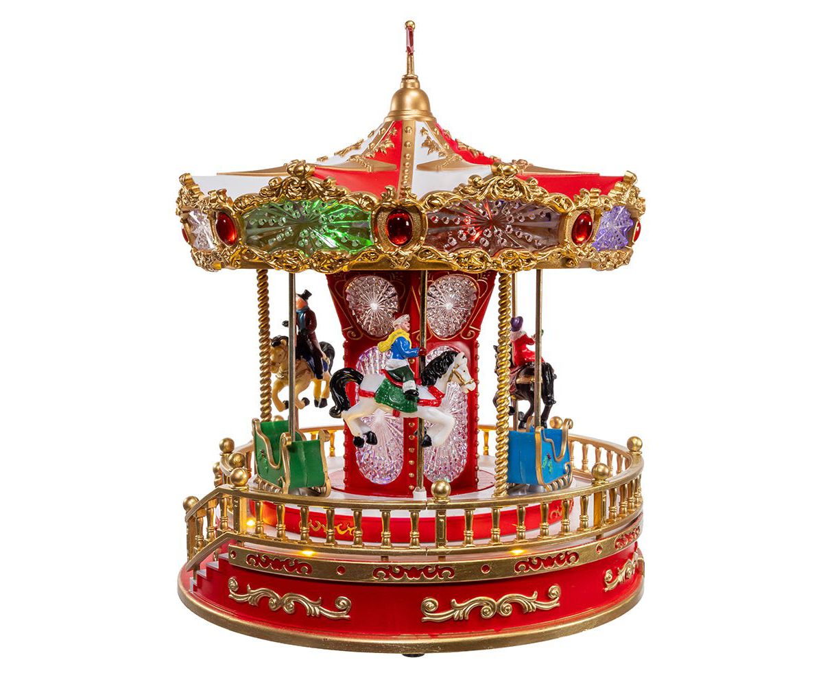 Kurt Adler 11.1-Inch Battery Operated Multicolor LED Lighted Musical Santa Carousel With Motion Table Piece