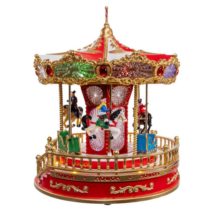 Kurt Adler 11.1-Inch Battery Operated Multicolor LED Lighted Musical Santa Carousel With Motion Table Piece