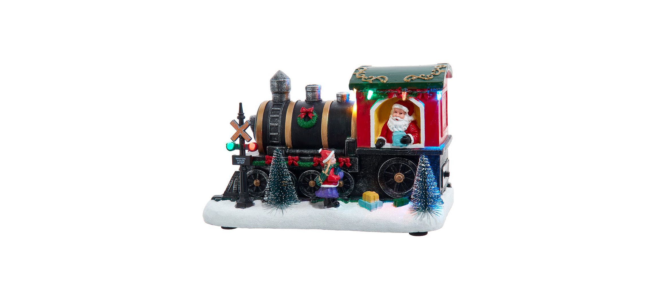 Kurt Adler 5.3-Inch Battery Operated Lighted Musical Santa Train Table Piece