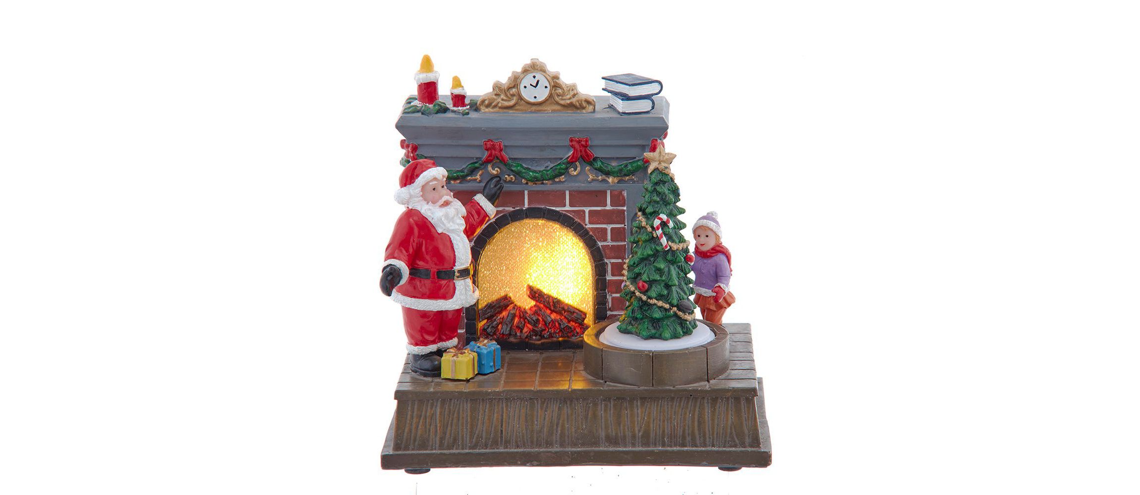 Battery Operated Animated Fireplace Scene with Santa and Tree