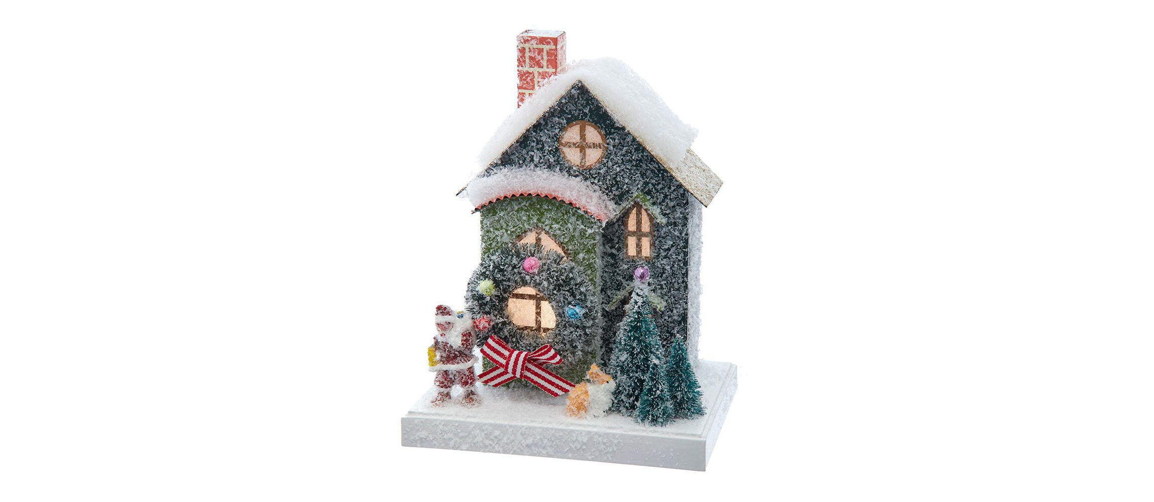 7.5-Inch Battery Operated LED Lighted Green Paper House Table Piece