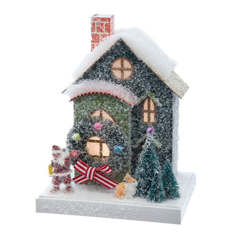 7.5-Inch Battery Operated LED Lighted Green Paper House Table Piece
