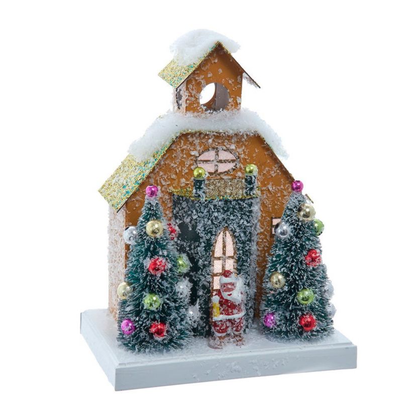8.75-Inch Battery Operated LED Lighted Gold Paper House Table Piece