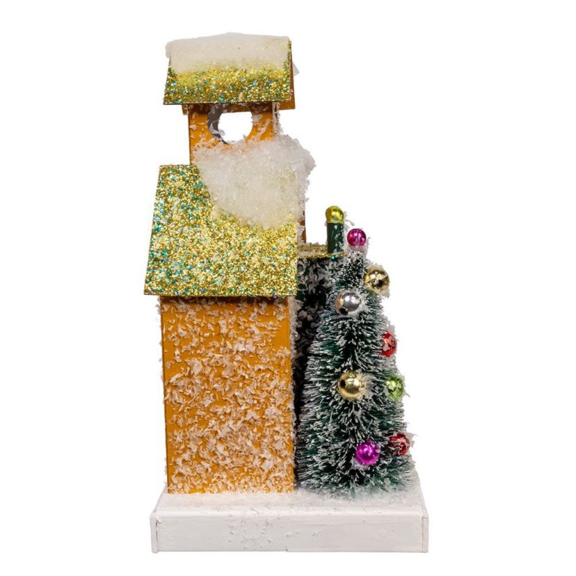 8.75-Inch Battery Operated LED Lighted Gold Paper House Table Piece