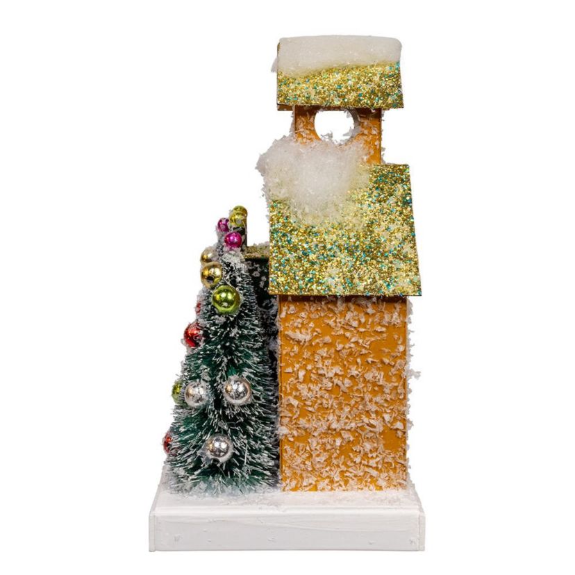 8.75-Inch Battery Operated LED Lighted Gold Paper House Table Piece