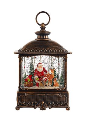12-Inch Battery Operated Warm White LED Lighted Santa With Animals Lantern