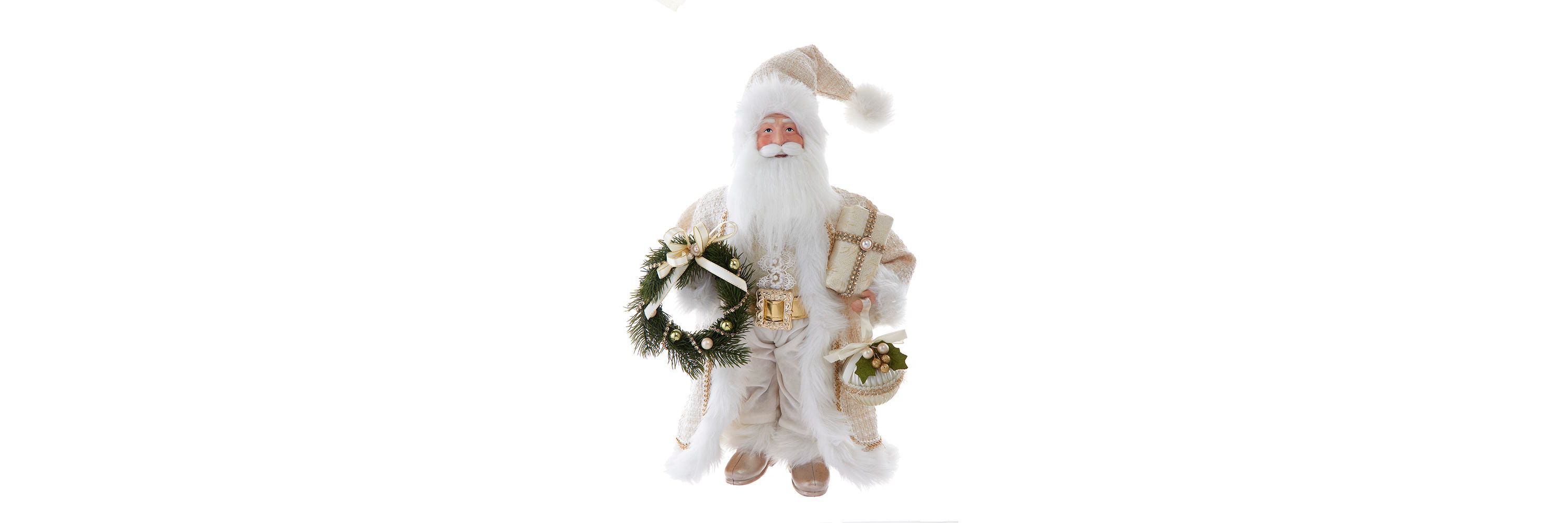 18-Inch  Kringles Cream Santa with Gift and Wreath