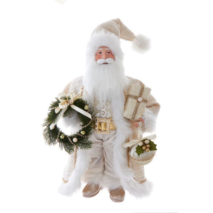 18-Inch  Kringles Cream Santa with Gift and Wreath