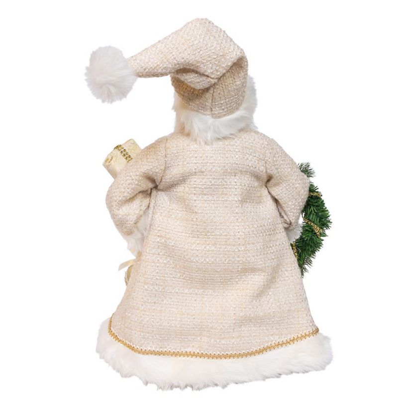 18-Inch  Kringles Cream Santa with Gift and Wreath