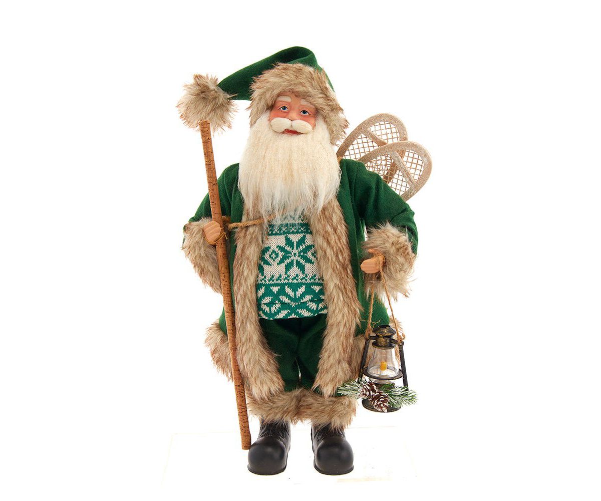 18.5-Inch Kringles Winter Green Santa with cane and lamp decoration