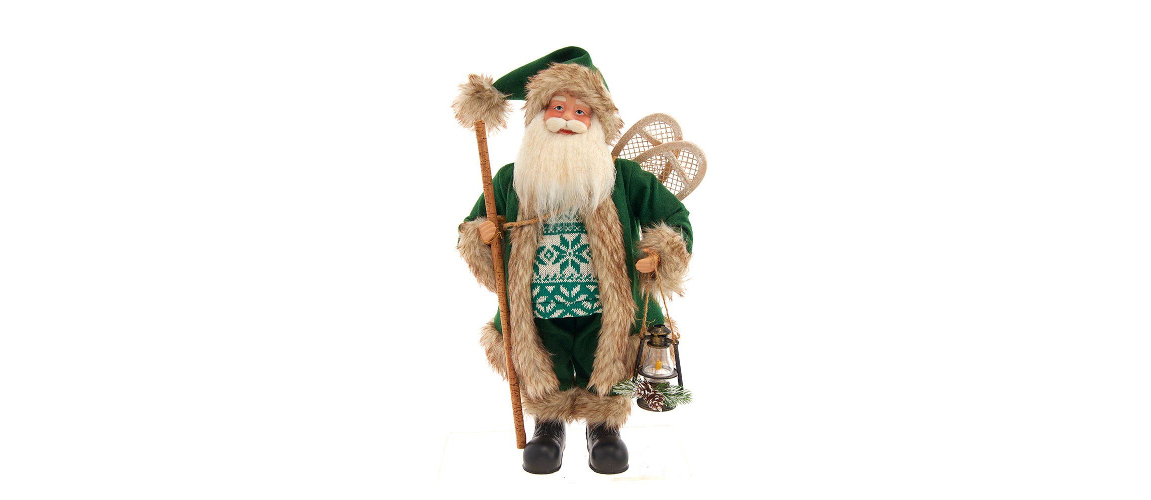 18.5-Inch Kringles Winter Green Santa with cane and lamp decoration