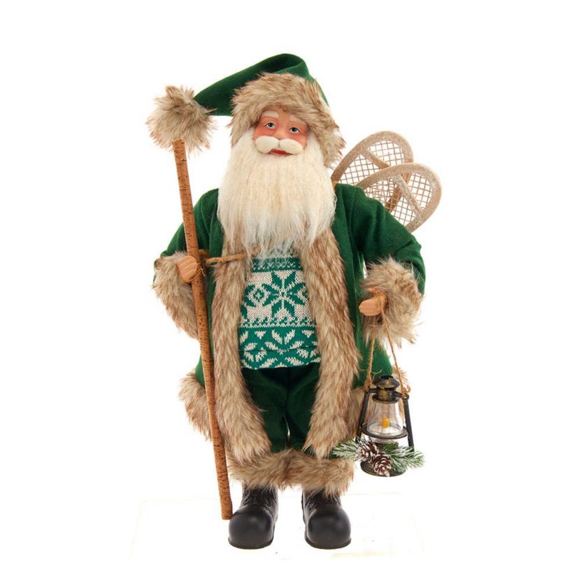 18.5-Inch Kringles Winter Green Santa with cane and lamp decoration