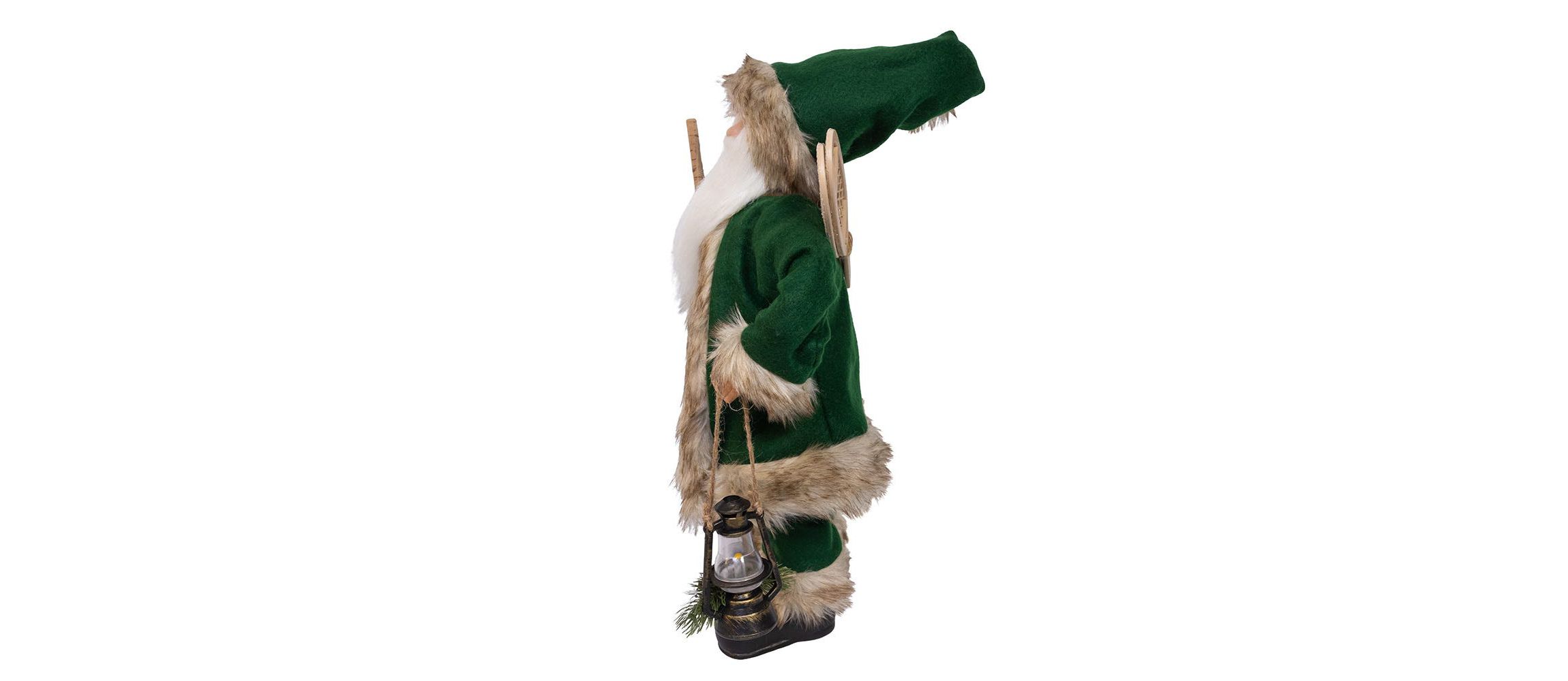 18.5-Inch Kringles Winter Green Santa with cane and lamp decoration