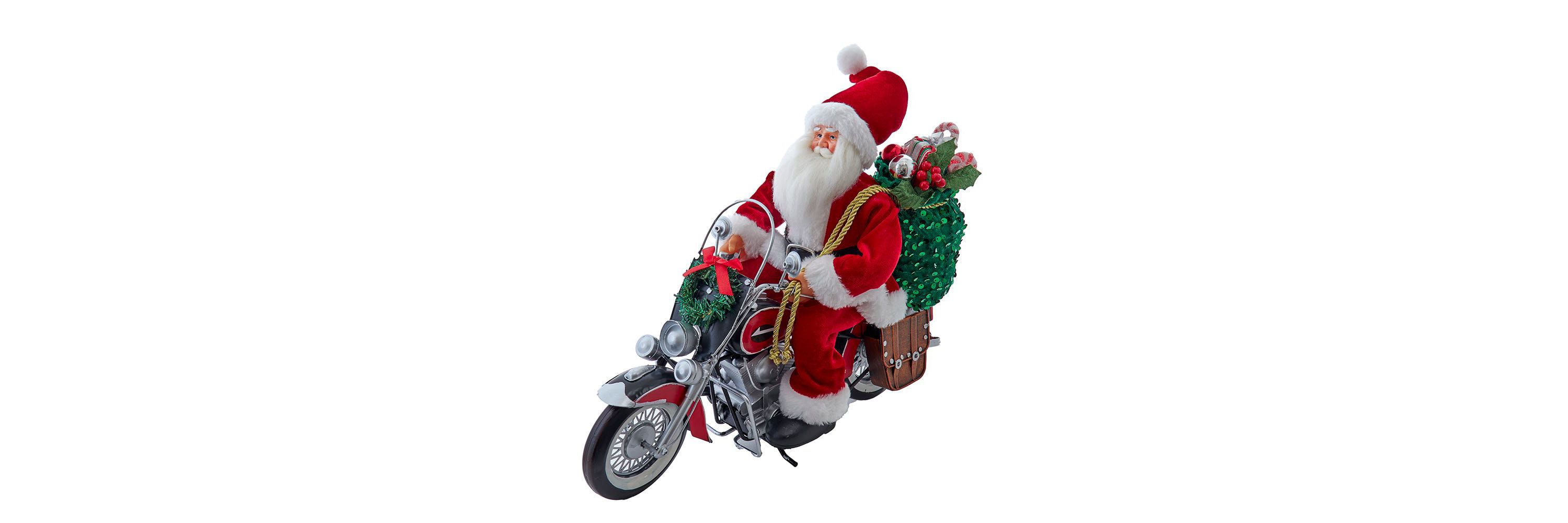 whimsical 14-Inch Kringles Motorcycle Santa with Giftbag