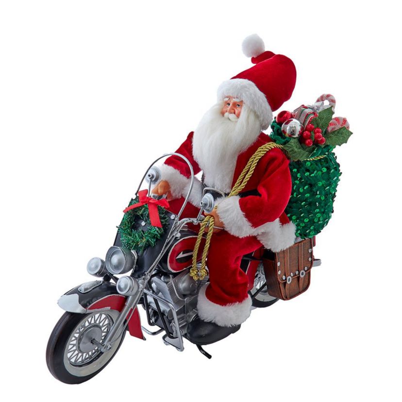 whimsical 14-Inch Kringles Motorcycle Santa with Giftbag