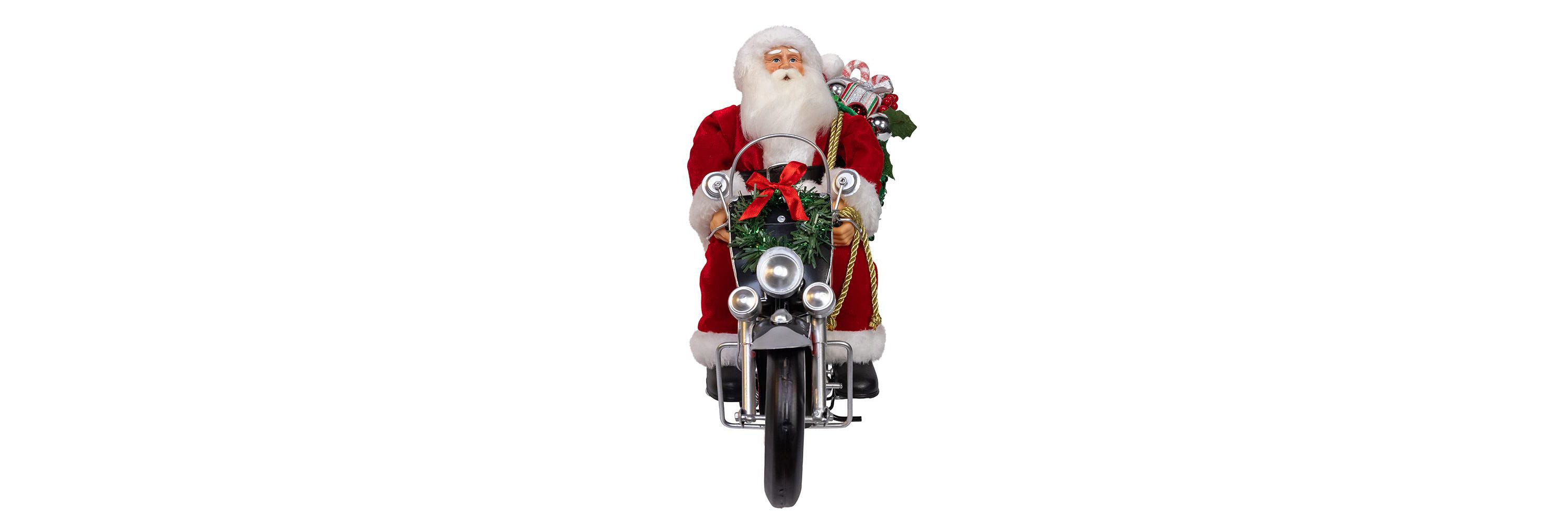 whimsical 14-Inch Kringles Motorcycle Santa with Giftbag