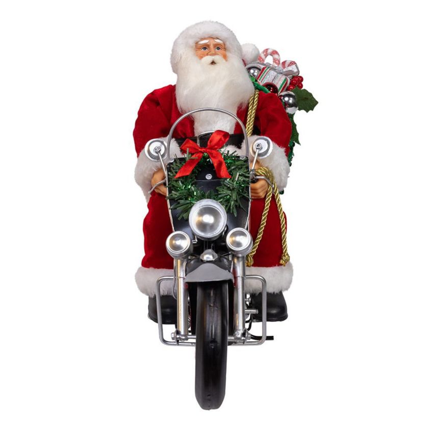 whimsical 14-Inch Kringles Motorcycle Santa with Giftbag