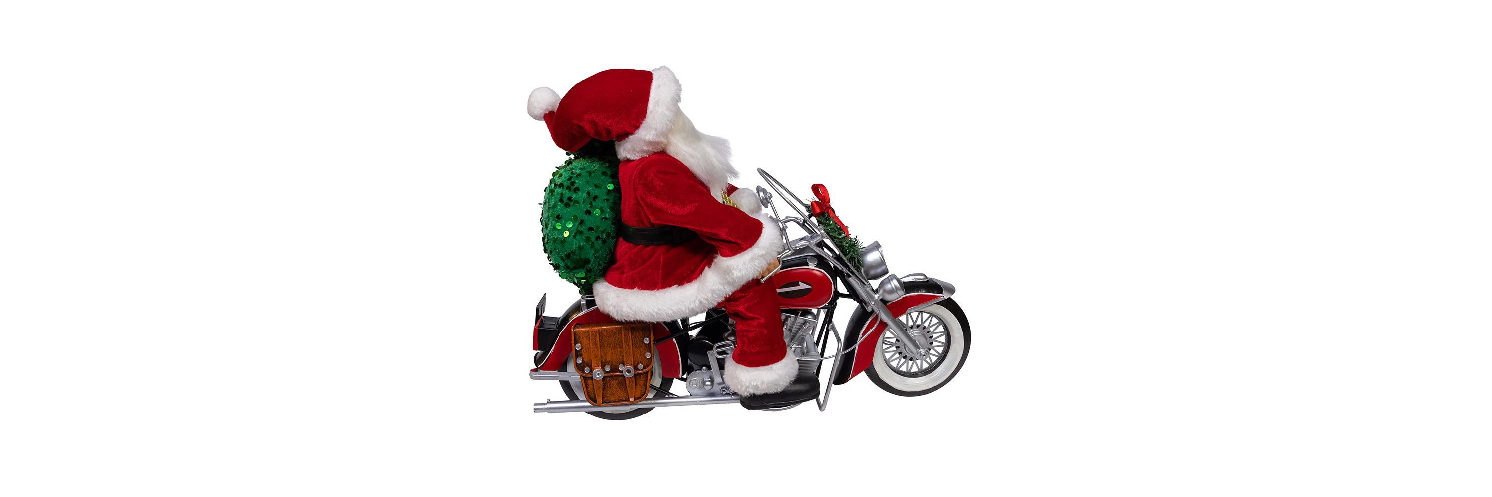 whimsical 14-Inch Kringles Motorcycle Santa with Giftbag