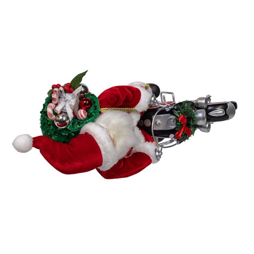 whimsical 14-Inch Kringles Motorcycle Santa with Giftbag