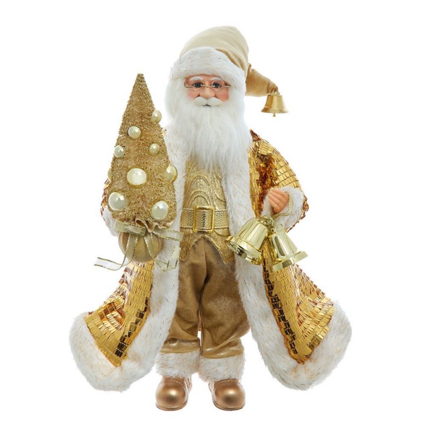 18-Inch KSA Kringle Standing Gold Santa with Tree