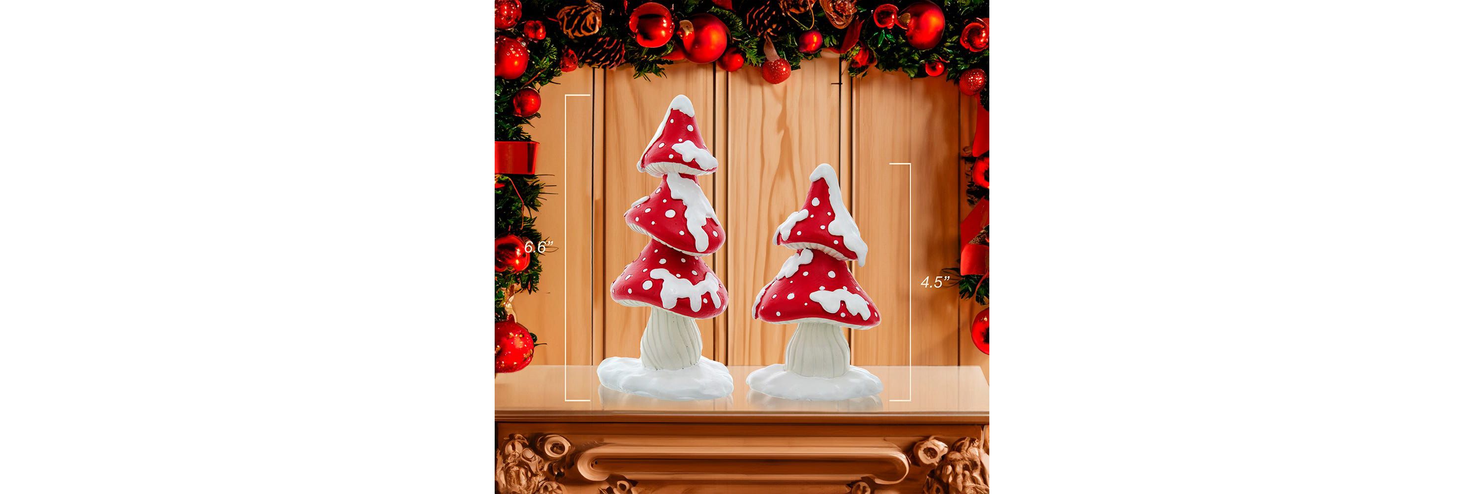 Kurt Adler 4.6-6.6 Inch Merry Little Mushroom Trees 2-Piece Set