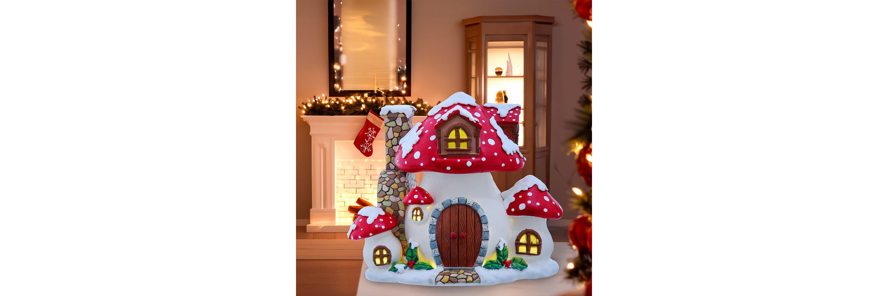 Kurt Adler 8.5-Inch Merry Little Mushrooms Cottage Tabletop