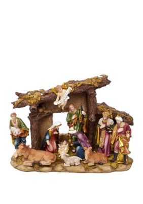 Resin Nativity Set with Figures and Stable 11-Piece Set