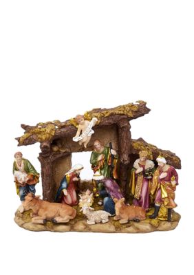 Kurt S. Adler Resin Nativity Set with Figures and Stable 11-Piece Set